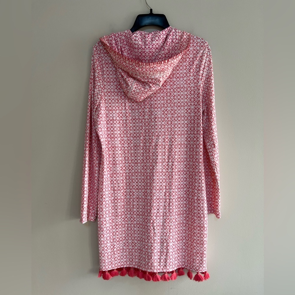 Cabana Life Algarve Hooded Cover Up Dress in Coral Pink/White, size S - Picture 3 of 13